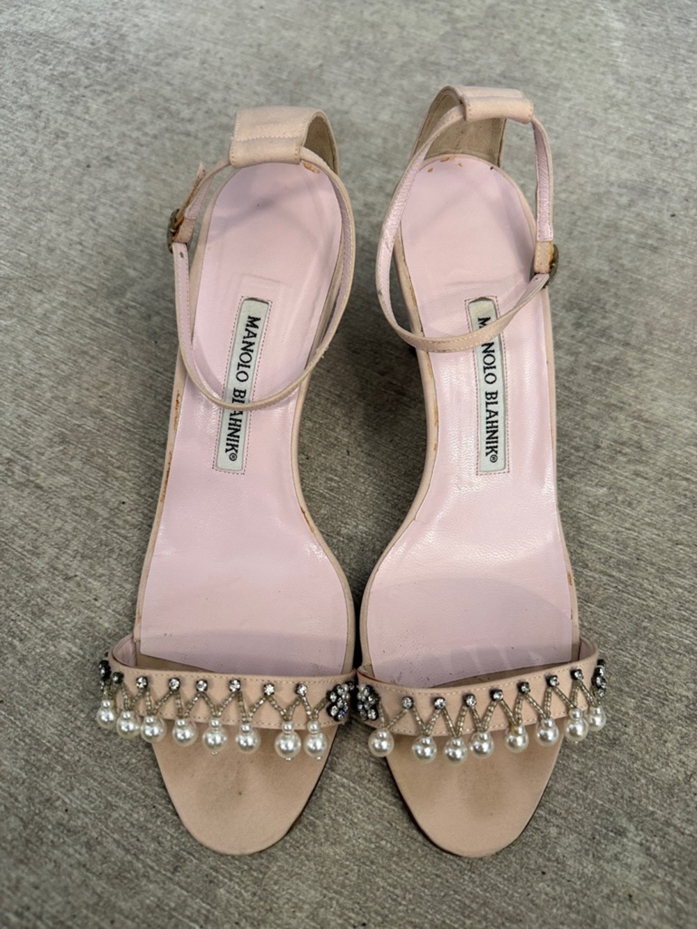 Manolo Blahnik Pearl Embellished Heeled Sandals